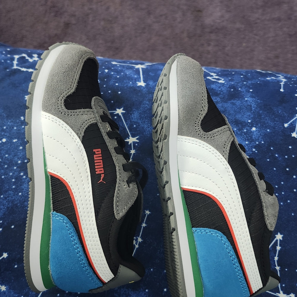 Puma Kids Black, Gray, and Blue Sneakers